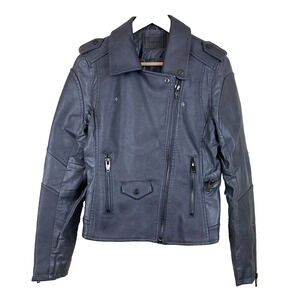 BLANKNYC Vegan Faux Leather Motorcycle Jacket Gray Womens Size M Moto Grunge 90s